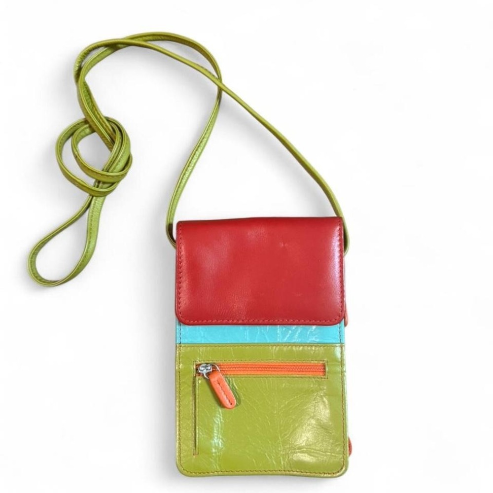 Multicoloured leather crossbody bag with multiple‎ pockets